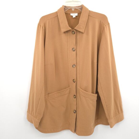 J. Jill Jackets & Blazers - J. Jill stretch knit jacket Size XL barn chore tan cotton button‎ front